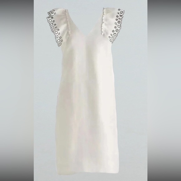 J Crew Collection White  Linen Blend Ruffle-Shoulder Eyelet Shift Dress Size 10 - Picture 4 of 8